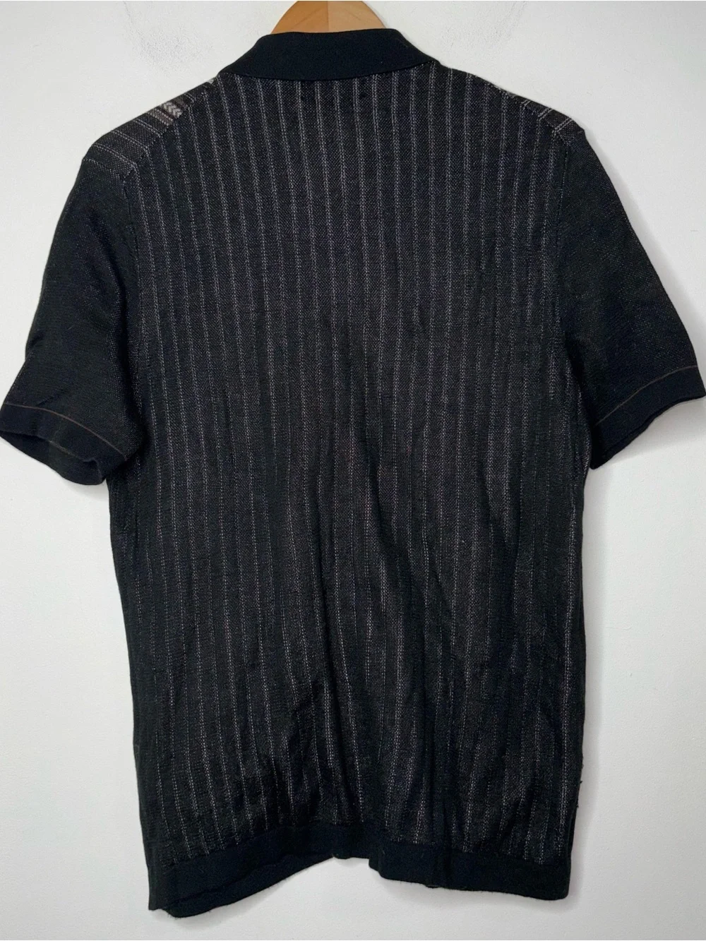 Banana Republic Retro Sweater Polo Mens M Button Black Striped Camp Collar
